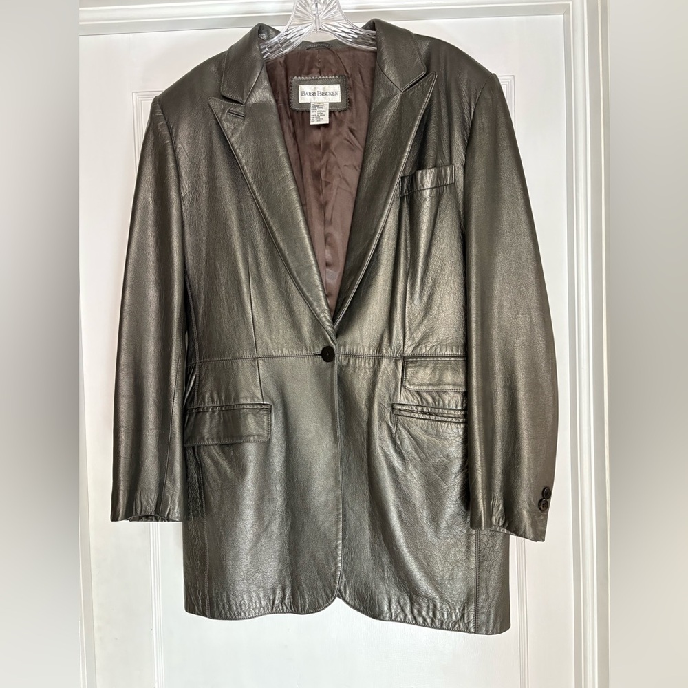Barry Bricken boyfriend leather blazer in gunmetal 12